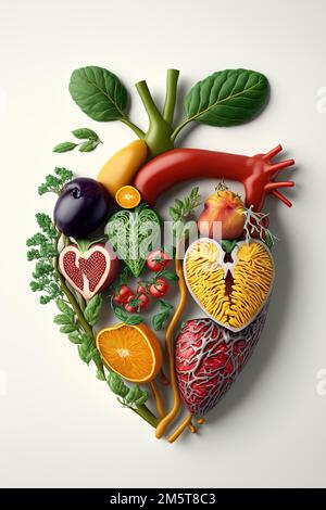 Human heart shape made from fruits and vegetables Stock Photo