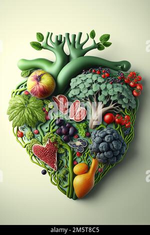 Human heart shape made from fruits and vegetables Stock Photo