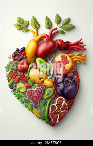 Human heart shape made from fruits and vegetables Stock Photo