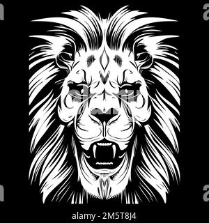 lion's skull hand drawn vector clip art black and white Stock Vector