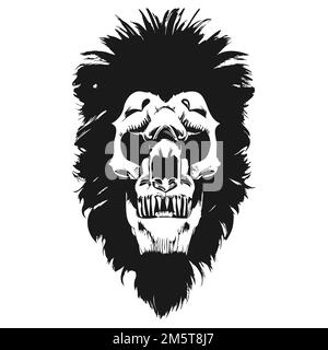 lions skull hand drawn vector clip art black and white Stock Vector