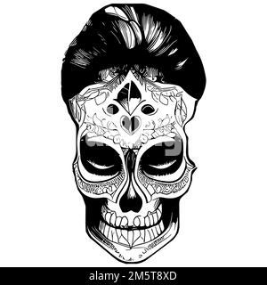 feminine sugar skull girl tattoo hand drawn vector colored clip art ...