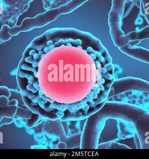 Abstract pathogenic virus cell, cancer cell under microscope, malignant tumor, digital illustration Stock Photo