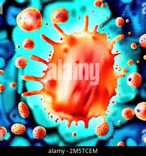 Abstract pathogenic virus cell, cancer cell under microscope, malignant tumor, digital illustration Stock Photo