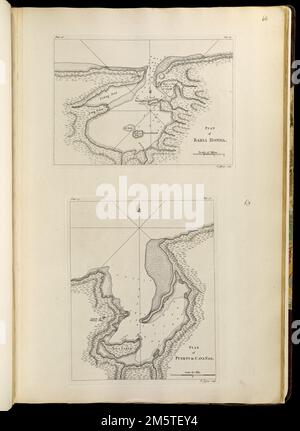 Plan of Bahía Honda ; Plan of Puerto de Cavañas. Relief shown by hachures. Depths shown by soundings. 1st state. In upper left of map of Bahía Honda: plate 26. In upper right: page 89. In upper left of map of Cabañas Bay: plate 27. In upper right: page 90. Appears in Jefferys' General topography of North America and the West Indies. London: Printed for Robert Sayer, ... and Thomas Jefferys, 1768.... , Cuba  , Pinar del Río  ,province   , Honda, Bahía  ,bay Stock Photo