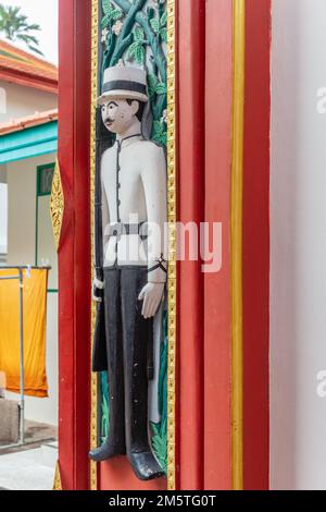 Watchman on the door of Wat Ratchabophit Sathitmahasimaram Ratchaworawihan, a Buddhist temple in Bangkok, Thailand. Stock Photo