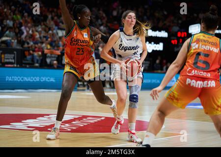 Valencia, Spain. 30th Dec, 2022. Awa Fam of Valencia Basket (L) and Masa Jankovic of Leganes (R) seen in action during the J15 LF Endesa at Fuente de San Luis Sport Hall. Valencia Basket 86:49 Leganes Credit: SOPA Images Limited/Alamy Live News Stock Photo