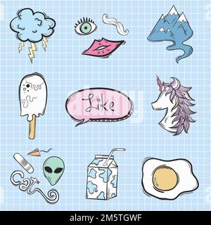 Funky doodle cartoon sticker vector set Stock Vector