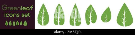 Green leaf icons set. Leafs green color icon logo. Green leaf nature element. Leaf green collection. Stock Vector