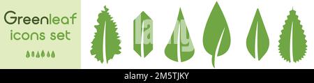 Green leaf icons set. Leafs green color icon logo. Green leaf nature element. Leaf green collection. Stock Vector