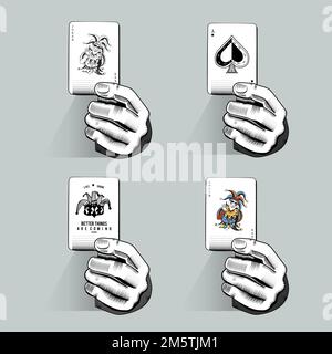 Holding playing cards vector illustration set Stock Vector