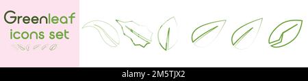 Green leaf icons set. Leafs green color icon logo. Green leaf nature element. Leaf green collection. Stock Vector