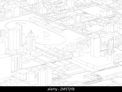 isometric architecture bangkok city outline. isometric infographic with architecture building, urban, white background abstract, vector. isometric Stock Vector