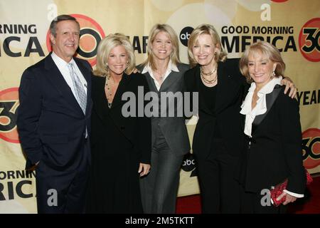 (L-R) Charles Gibson, Joan Lunden, Paula Zahn, Diane Sawyer and Barbara Walters arrive to ABC's Good Morning America's 30th Anniversary Gala at Avery Stock Photo