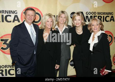 (L-R) Charles Gibson, Joan Lunden, Paula Zahn, Diane Sawyer and Barbara Walters arrive to ABC's Good Morning America's 30th Anniversary Gala at Avery Stock Photo