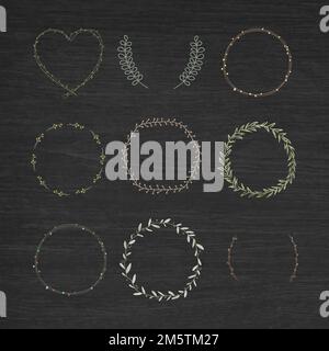 Leafy frame set on black background vector Stock Vector