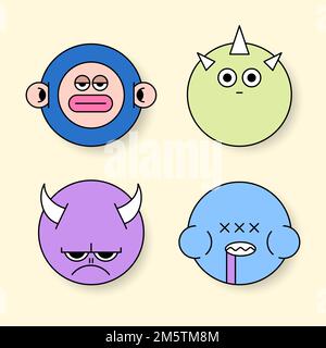 Mixed funky monster emoji stickers set vector Stock Vector