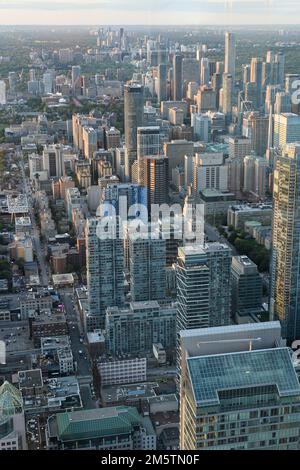 Toronto, On, Canada - October 7, 2019: View at the center of Toronto during sunset time. Photo taken from the top of CN Tower. Stock Photo