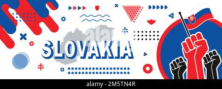 Slovakia Independence and national day banner with Slovak flag colors theme geometric art, background in red white blue color design map. Stock Vector