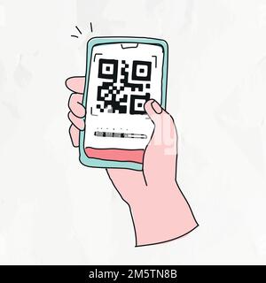 QR code vector cashless payment COVID-19 doodle illustration Stock Vector