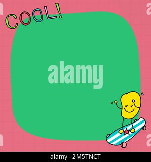 Cute skateboarder with cool word on a pink frame vector Stock Vector