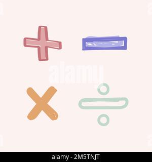Math operator symbols vector doodle typography handwritten collection Stock Vector
