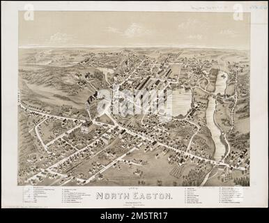 View of North Easton, Massachusetts, 1881. Indexed for points of interest. Bird's-eye view.... , Massachusetts  , Bristol  ,county   , North Easton Stock Photo