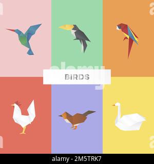 Origami birds paper craft vector cut out set Stock Vector