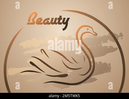 Line swan with circle in skin color. Cosmetic, spa vector gold background concept Stock Vector