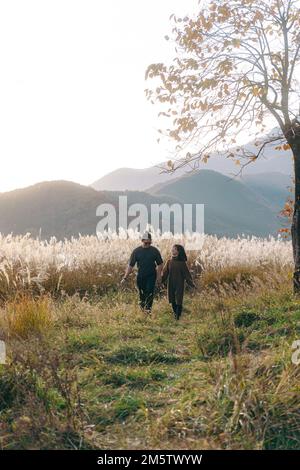 A young Asian couple taking a walk in the park Stock Photo - Alamy
