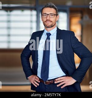 Suited up like a boss. Portrait of a confident businessman in an office. Stock Photo