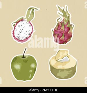Vectorized fruit sticker with a white border set Stock Vector