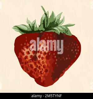 Vectorized strawberry fruit sticker overlay on a beige background Stock Vector