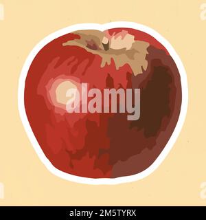 Vectorized red apple fruit sticker with white border design resource Stock Vector