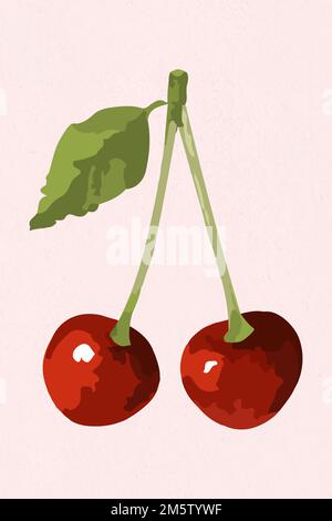 Vectorized red cherries sticker overlay design resource Stock Vector