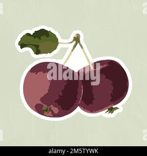 Vectorized red cherries sticker overlay with white border design resource Stock Vector