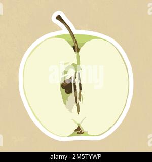 Vectorized green apple fruit sticker with white border design resource Stock Vector