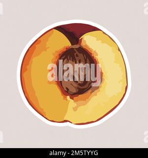 Hand drawn vectorized apricot sticker with white border Stock Vector