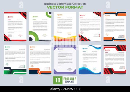 Business letterhead template collection with abstract shapes. Corporate office stationery set design for brand identity. Letterhead bundle with red an Stock Vector
