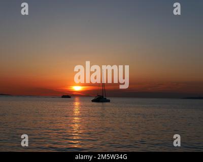 Sunset seen from Little Venice, Mykonos, Greece Stock Photo