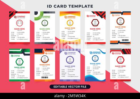 Identification card bundle for business organizations. Office identity card set design with photo placeholders. Employee and student ID card template Stock Vector