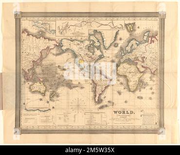 The world, on Mercator's projection : showing the different routes to California, and distance by each; routes of different navigators, route of the contemplated Pacific R. Road, distances to China, Europe, &c. Relief shown by abbreviated form lines. Prime meridian: Washington and Greenwich. 'Entered according to Act of Congress, in the year 1850, by John Haven in the clerks office of the District Court of the state of Massachusetts.' Includes historical notes, illustrations of ships, tables of distances, 'Nicaragua route' distances, and text on 'Pacific Railroad.' Insets: Map of the Nicaragua Stock Photo