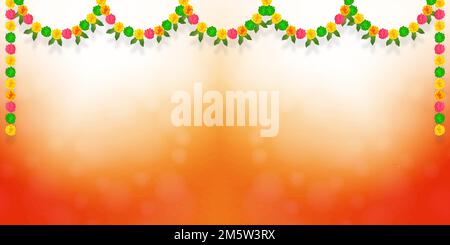 illustration of Flower garland decoration toran with beautiful bokeh background. can be used for South India festival Happy Diwali, Pongal, Onam and e Stock Vector