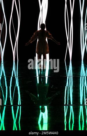 Models and staff pose with the INTO SIGHT installation by Sony Design, London Design Festival, UK Stock Photo