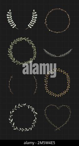 Leafy frame set on black background vector Stock Vector