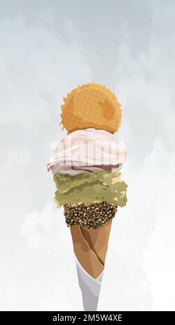 Ice cream cone in summer mobile phone wallpaper vector Stock Vector