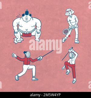 Athletes doodle character collection vector Stock Vector