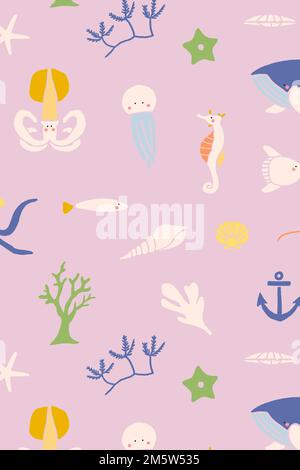 Underwater animals seamless pattern vector Stock Vector