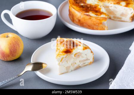 Baked Sweet Cottage Cheese casserole with apple and coffee Stock Photo