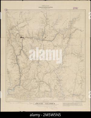 Map of a portion of the southern Interior of British Columbia : embodying the explorations made in 1877 by G.M. Dawson, and in 1882-4 by Amos Bowman. Relief shown by hachures and spot heights. Shows roads, trails, railroads, and explorers' routes.... , Canada  , Province of British Columbia  ,province Stock Photo